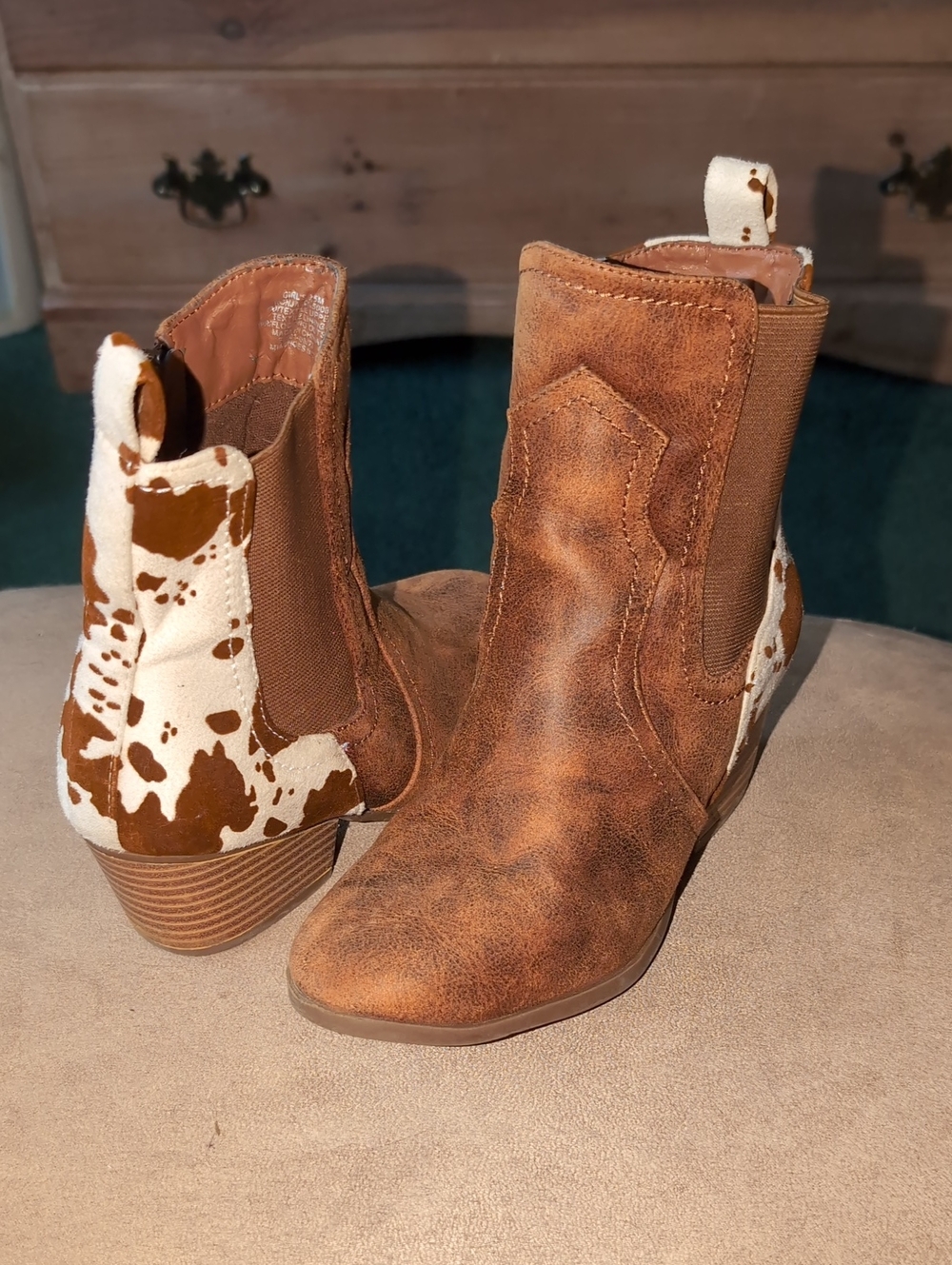 Girl's Brown Cowhide-Accent Ankle Boots